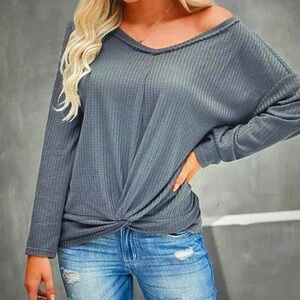 Women's Gray Knotted Top